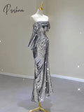 Glitter Strapless Celebrity Dresses Mermaid Sleeveless Empire Sequins Boat Neck Party Formal