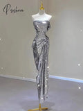 Glitter Strapless Celebrity Dresses Mermaid Sleeveless Empire Sequins Boat Neck Party Formal