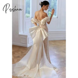 Gorgeous Celebrity Dresses Off The Shoulder French Style Detachable Bow Satin Ivory Pearl Mermaid