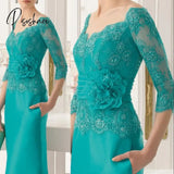 Gorgeous Teal Lace Mother Of The Bride Dresses With Off Shoulder Three Quarter Sleeves Wedding