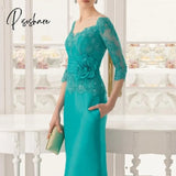 Gorgeous Teal Lace Mother Of The Bride Dresses With Off Shoulder Three Quarter Sleeves Wedding