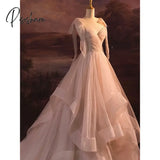 Grateful V-Neck Cocktail Dress Nude Pink Ribbon Bow Floor Length Sleeveless Luxury Tulle Wedding