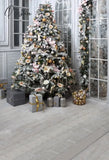 Gray Background Winter Christmas Candle Tree Festival Fireplace Floor Xmas Family Shoot Celebration