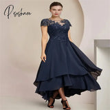 Groom Mother Of The Bride Dress Wedding Guest High Low Scoop Neck Asymmetrical Tea A-Line Length