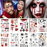 Halloween Waterproof Temporary Tattoos Stickers Zombie Scar Tatto With Bloody Makeup Wounds