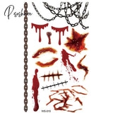 Halloween Waterproof Temporary Tattoos Stickers Zombie Scar Tatto With Bloody Makeup Wounds