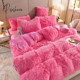 Home Textiles Pink Winter Warm Velvet Embroidery Princess Bedding Set Double Duvet Cover Bed Sheet