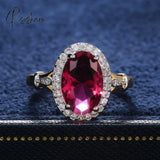 Huitan Big Oval Shaped Rose Red Cubic Zirconia Women Rings Luxury Ladies Jewelry For Party Best