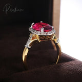 Huitan Big Oval Shaped Rose Red Cubic Zirconia Women Rings Luxury Ladies Jewelry For Party Best