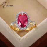 Huitan Big Oval Shaped Rose Red Cubic Zirconia Women Rings Luxury Ladies Jewelry For Party Best