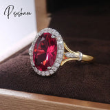 Huitan Big Oval Shaped Rose Red Cubic Zirconia Women Rings Luxury Ladies Jewelry For Party Best