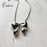 Hyperbole Temperament Metal Sweet Bowknot Pendant Necklaces For Women Anniversary Fashion Vintage