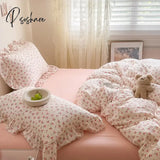 Ins Girl Bedding Set Heart Cherry Duvet Set With Double Layer Yann Pink Four PIECE Set Simple Washing Cotton Bed Sheet Bed Sheet