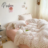 Ins Girl Bedding Set Heart Cherry Duvet With Double Layer Yann Pink Four Piece Simple Washing