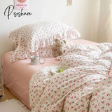 Ins Girl Bedding Set Heart Cherry Duvet With Double Layer Yann Pink Four Piece Simple Washing