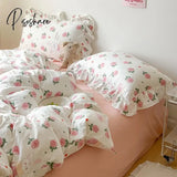 Ins Korean Style Duvet Cover Set with Flat Sheet Pillowcase No filler Washed Cotton Queen Full Twin Cute Floral Bedding Set