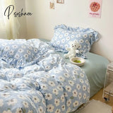 Ins Korean Style Duvet Cover Set with Flat Sheet Pillowcase No filler Washed Cotton Queen Full Twin Cute Floral Home Bed Linen