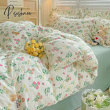 Ins Korean Style Duvet Cover Set With Flat Sheet Pillowcase No Filler Washed Cotton Queen Full Twin