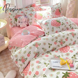 Ins Pink Flowers Bedding Set Flat Bed Sheet Pillowcase Twin Full Queen Size Nordic Bed Linen Women Girls Floral Duvet Cover Set