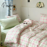 Ins Pink Green Lattice Stripe Bedding Set Plaid Duvet Cover Soft Microfiber Bed Linen Twin Full