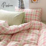 Ins Pink Green Lattice Stripe Bedding Set Plaid Duvet Cover Soft Microfiber Bed Linen Twin Full