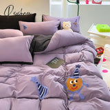 Ins Purple Potato Cake Bedding Set Towel Embroidery Duvet Cover Queen Twin Full Size Bed Flat Sheet