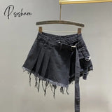 Irregular Pink Denim Skirt Women’s Summer High Waist Slimming False Two-Piece A- Line Workwear