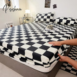 Japanese And Korean Unmarked Style Plaid Pattern Mattress Protector Cover Fitted Sheet 160X200