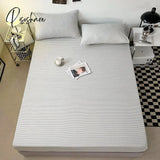 Japanese And Korean Unmarked Style Plaid Pattern Mattress Protector Cover Fitted Sheet 160X200