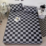 Japanese And Korean Unmarked Style Plaid Pattern Mattress Protector Cover Fitted Sheet 160X200