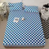 Japanese And Korean Unmarked Style Plaid Pattern Mattress Protector Cover Fitted Sheet 160X200