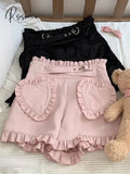 Japanese Sweet Lolita Shorts Women’s Gothic Love Ruffles Pocket High Waist Short Pants Cute Girls