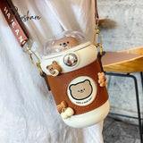 Kawaii Cute Bear Thermos Water Bottle With Straw For Kids Girl Portable Leak Proof School