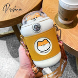 Kawaii Cute Bear Thermos Water Bottle With Straw For Kids Girl Portable Leak Proof School