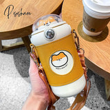 Kawaii Cute Bear Thermos Water Bottle With Straw For Kids Girl Portable Leak Proof School