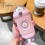 Kawaii Cute Bear Thermos Water Bottle With Straw For Kids Girl Portable Leak Proof School