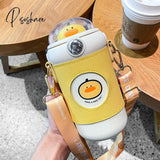 Kawaii Cute Bear Thermos Water Bottle With Straw For Kids Girl Portable Leak Proof School