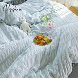 Korea Princess Style Ruffles Seersucker Sheet Pillowcase & Duvet Cover Sets 4Pc Set Soft Washed