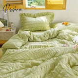 Korea Princess Style Ruffles Seersucker Sheet Pillowcase & Duvet Cover Sets 4Pc Set Soft Washed