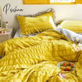 Korea Princess Style Ruffles Seersucker Sheet Pillowcase & Duvet Cover Sets 4Pc Set Soft Washed