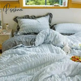 Korea Princess Style Ruffles Seersucker Sheet Pillowcase & Duvet Cover Sets 4Pc Set Soft Washed