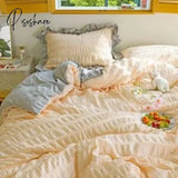 Korea Princess Style Ruffles Seersucker Sheet Pillowcase & Duvet Cover Sets 4Pc Set Soft Washed