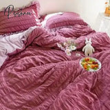 Korea Princess Style Ruffles Seersucker Sheet Pillowcase & Duvet Cover Sets 4Pc Set Soft Washed