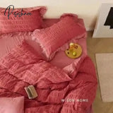 Korea Princess Style Ruffles Seersucker Sheet Pillowcase & Duvet Cover Sets 4Pc Set Soft Washed