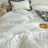 Korea Princess Style Ruffles Seersucker Sheet Pillowcase & Duvet Cover Sets 4Pc Set Soft Washed