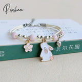 Korean Cute Cartoon Animal Cat Rabbit Flower Bracelet For Girl Kids Women Fashion Charm Student