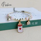 Korean Cute Cartoon Animal Cat Rabbit Flower Bracelet For Girl Kids Women Fashion Charm Student