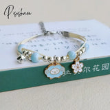 Korean Cute Cartoon Animal Cat Rabbit Flower Bracelet For Girl Kids Women Fashion Charm Student