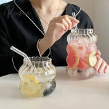 Korean Ins Style Fruit Juice Water Cup With Straw Large Capacity Heat-Resistant Glass Cold Drink