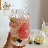 Korean Ins Style Fruit Juice Water Cup With Straw Large Capacity Heat-Resistant Glass Cold Drink